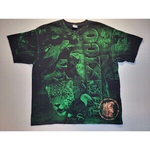 Vintage Y2K Green Animals AOP Mexico Puerto Vallarta Double-sided Mens 2XL 2000s